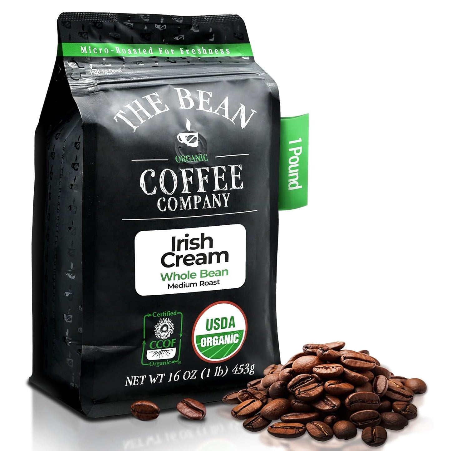 The Bean Organic Coffee Company Irish Cream, Medium Roast, Whole Bean Coffee, 16-Ounce Bag