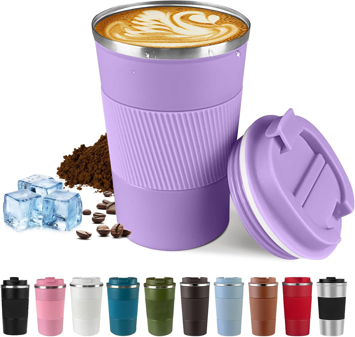 Vacuum-Insulated Stainless Steel Travel Coffee Mug, Leak-Proof Reusable Coffee Cup with Lid - Keep Hot & Cold Drinks for Hours, Durable Thermos Tumbler for Men & Women (3rd-Purple, 17OZ)