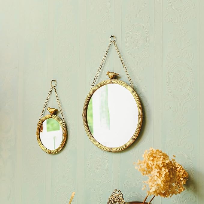 NIKKY HOME 11 Inch Decorative Small Hanging Mirrors Vintage Round Metal Framed - Image 3