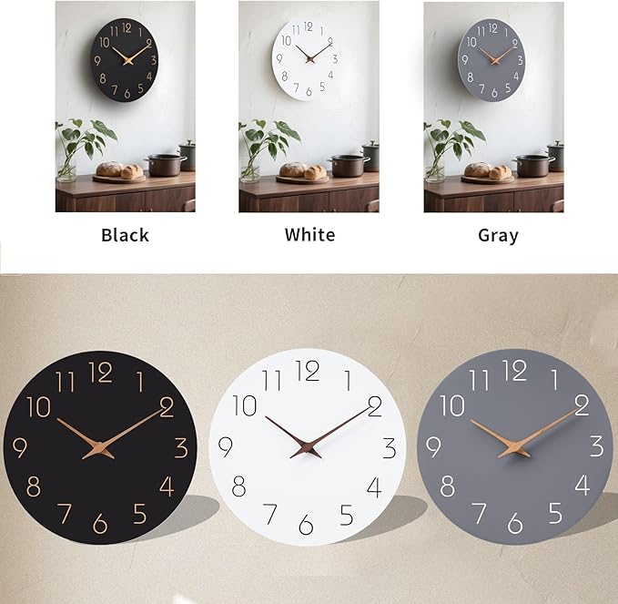 Mosewa Wall Clock 12 Inch Silent Non Ticking Battery Operated Wooden White - Image 3