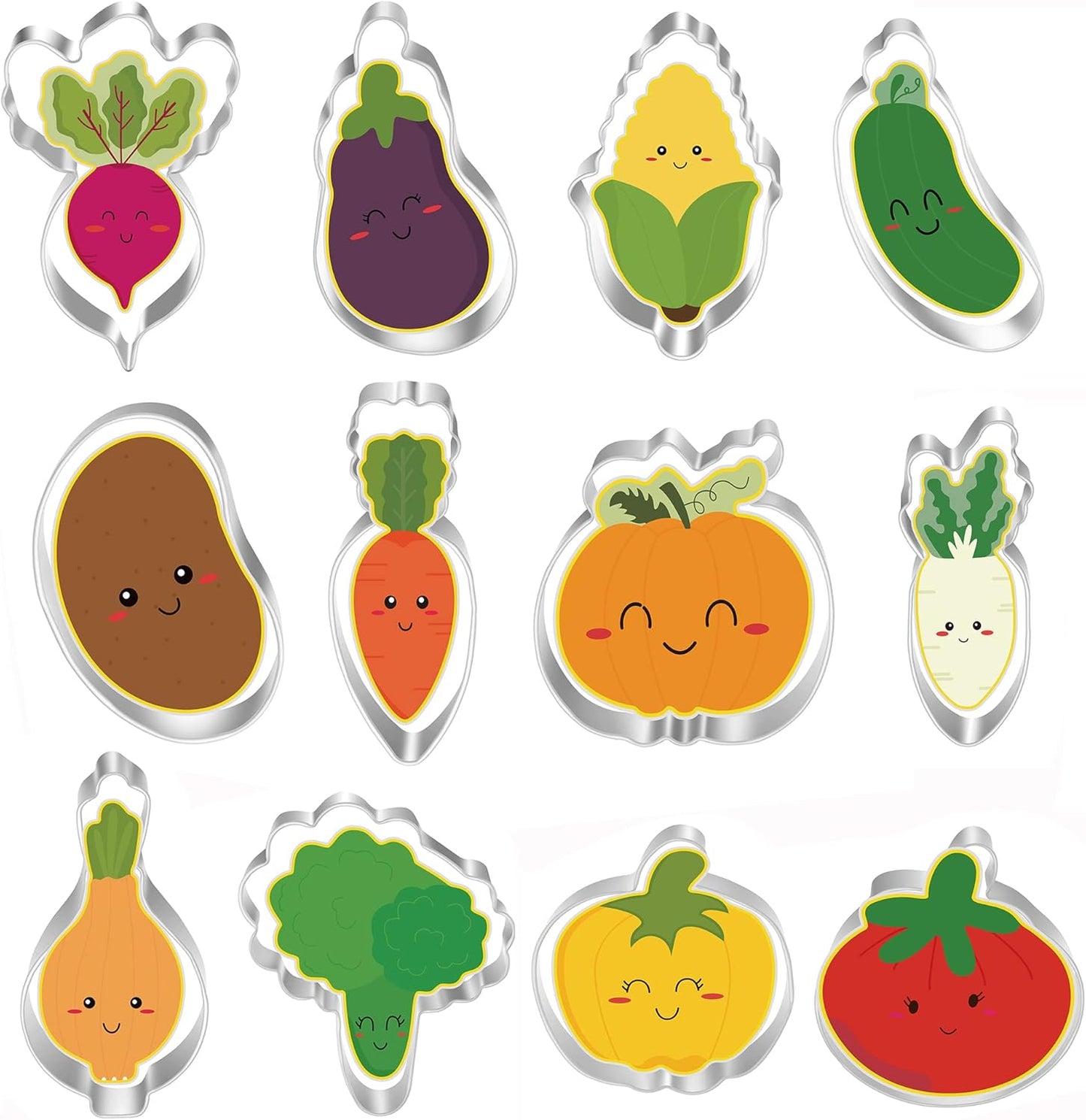 12pcs Vegetable Cookie Cutters set, Stainless Steel Fondant Cutters Set Pastry Biscuit Baking Clay DIY tools,By MrCookie