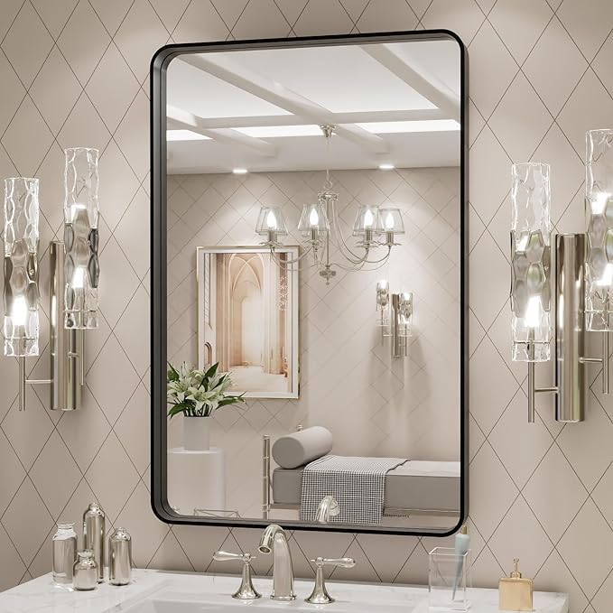 LOAAO 20X28 Inch Black Metal Framed Bathroom Mirror - Image 3