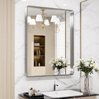 LOAAO 24X30 Inch Brushed Nickel Bathroom Mirror, Rounded Rectangle Silver Metal by LOAAO