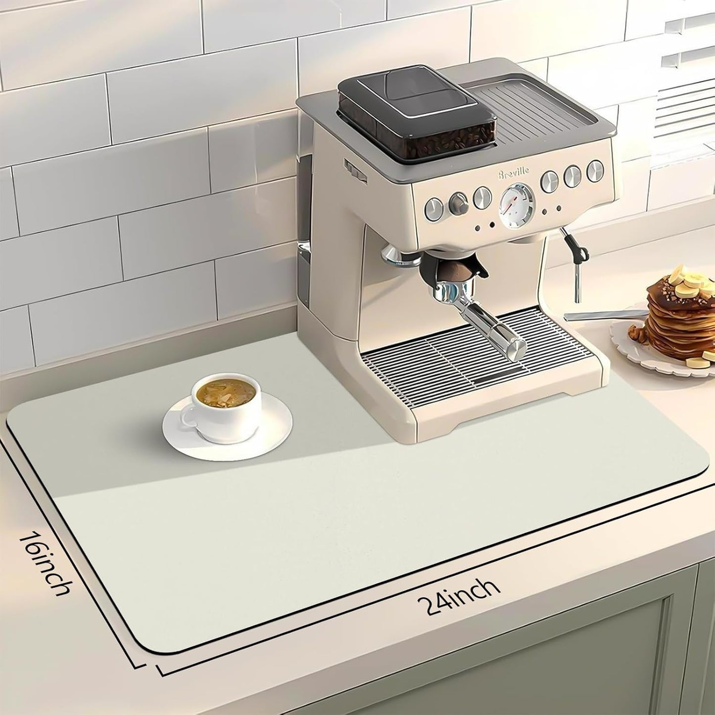 Bloss Coffee Bar Mat, Absorbent / Hides Stains / Rubber Backed - Dish Drying Mat Fits Under Coffee Maker or Espresso Machine(16.1"x24.1", Off White)