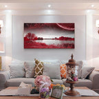 wall art for living room Red Lakes and trees under the starry sky red landscape - Image 3