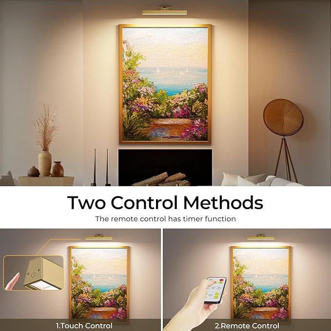 Afyuol Picture Lights for Wall, Brushed Gold Battery Operated Picture Light - Image 6
