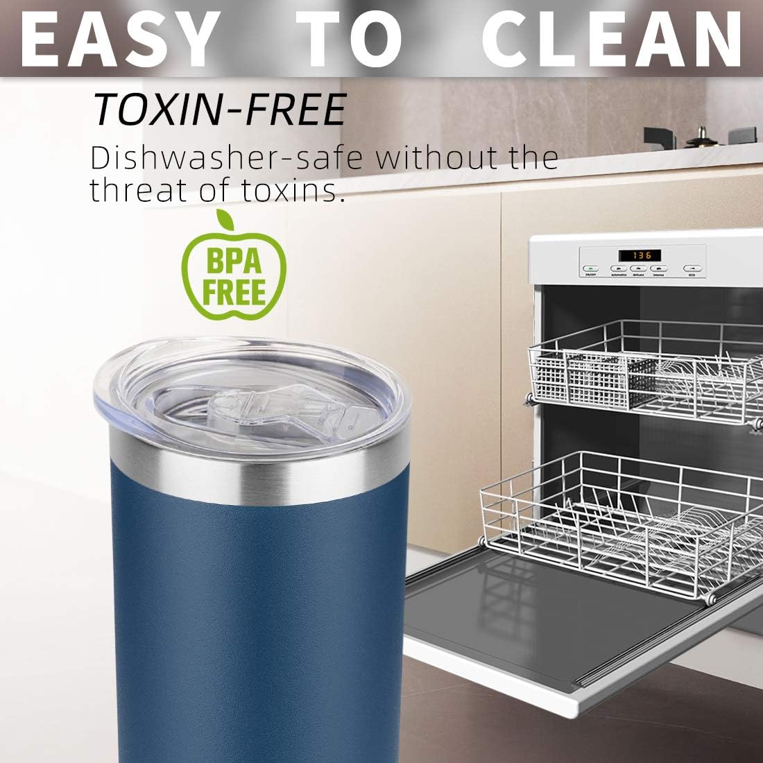 HASLE OUTFITTERS 20 oz Skinny Tumblers Bulk Set, Stainless Steel Insulated Slim Tumblers with Lids, Reusable Double Wall Travel Coffee Mugs, Durable Powder Coated Travel Water Cups(Navy, 8)