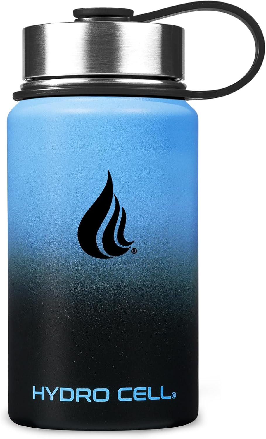 HYDRO CELL Stainless Steel Insulated Water Bottle with Straw - For Cold & Hot Drinks - Metal Vacuum Flask with Screw Cap and Modern Leakproof Sport Thermos for Adults (Blue/Black 14oz)