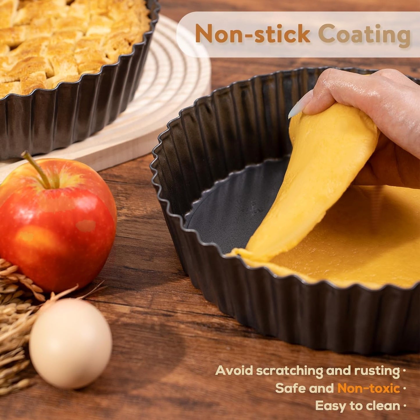 2 Pack 9.5 inches Pie Pan with Removable Bottom for Baking, Deep Quiche Tart Pan Non Stick for Oven, Fluted Pie Dish Plate Tin for Apple, Pot Pies, Cheesecakes and Desserts