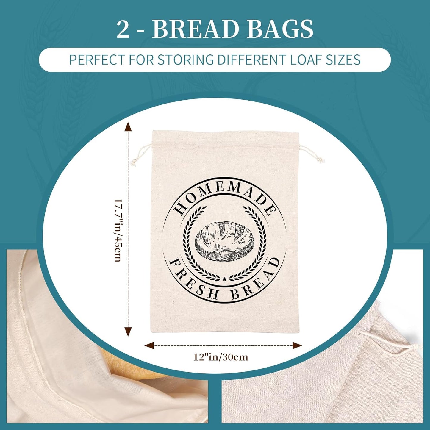 Reusable Bread Bags for Sourdough, Bannetons Reusable Cotton Drawstring Bag, Set of 2,Pretty Bags for Storing Flour and Bread