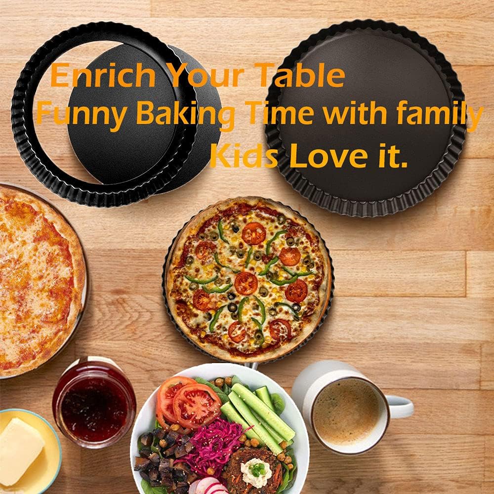 Tart Pans with Removable Bottom 10 Inch Quiche Pan, Heavy Duty Carbon Steel Round Non-stick Fluted Pie Tart Pan for Mousse Cakes, Christmas Dessert Baking (10.2 Inch 1pc)