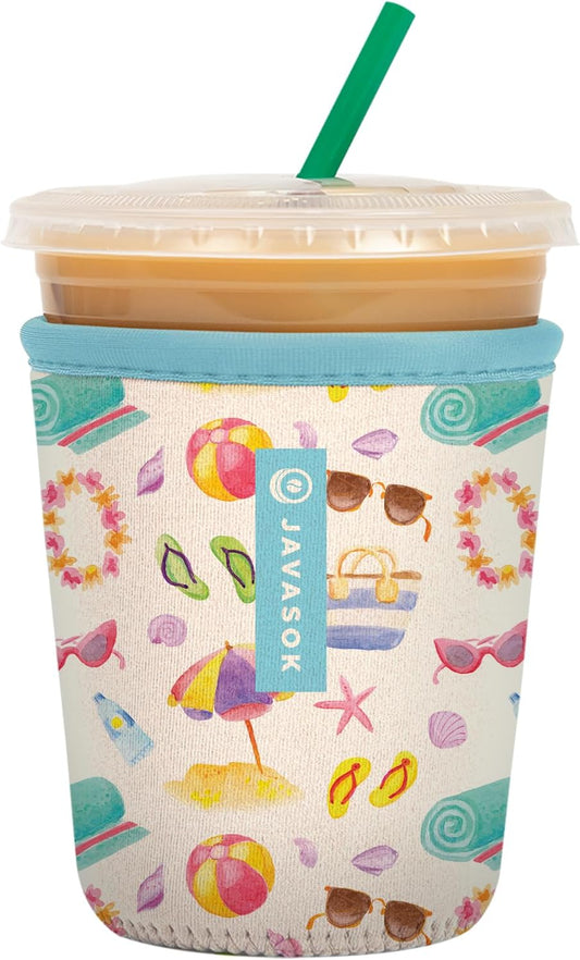 Sok It JavaSok Iced Coffee & Cold Soda Insulated Neoprene Cup Sleeve (Beach Life, Small: 16-20oz)