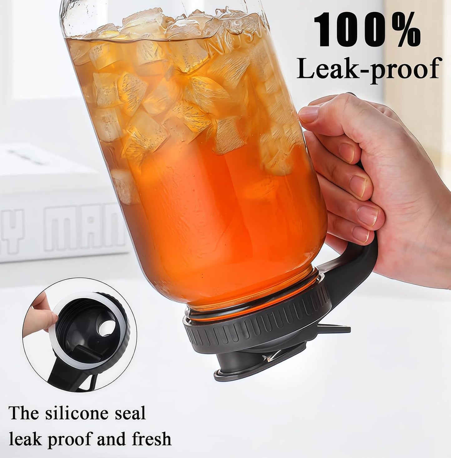 32oz Glass Pitcher Carafes With Handle and Lid, 1 Quart Mason Jar, Large Water Jug, Glass Containers for Fridge, Water Pitcher for Juice, Iced & Sun Tea, Cold Brew Coffee, Homemade Beverage