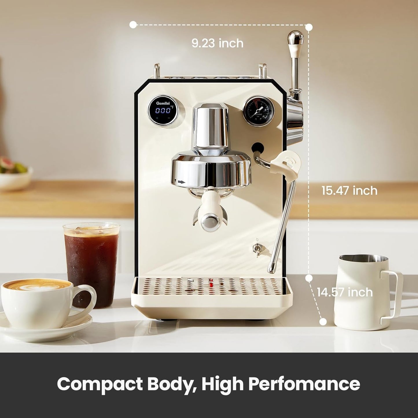 Owl Espresso Machine, 15 Bar Professional Semi-Automatic Espresso Maker with Milk Frother Steam Wand, 57oz Removable Water Tank, Dual Display, for Cappuccino, Latte at home, G3006, Ivory White