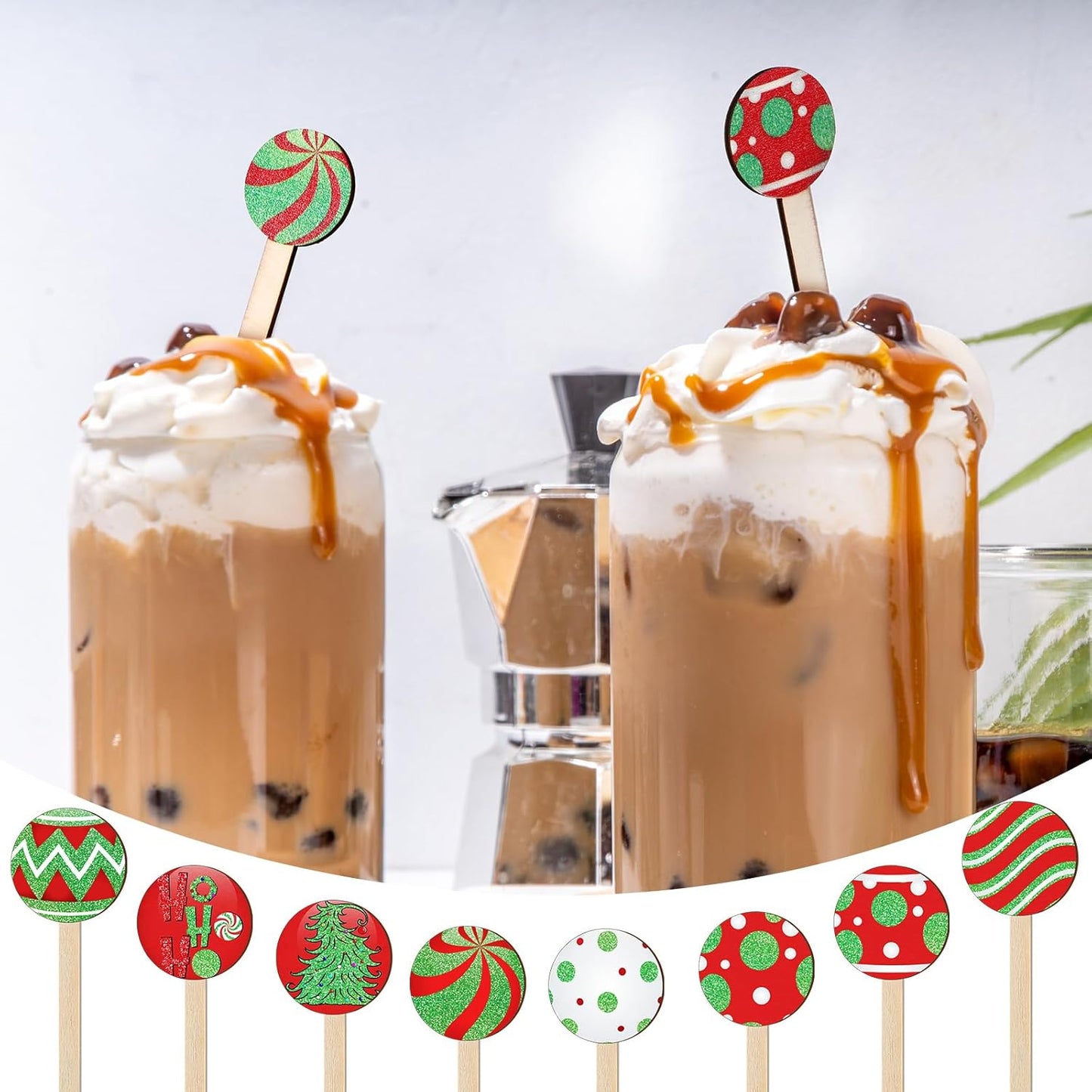 Jinei 120 Pcs Christmas Coffee Stirrers Stir Sticks Natural Wooden Stir Sticks Disposable Drink Stirrers for Stirring Hot Chocolate Milkshake Restaurant Home Office