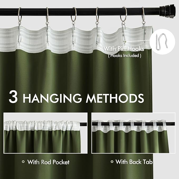 MIULEE Olive Green Back Tab Blackout Curtains 108 Inch Long 2 Panels Set - Image 3