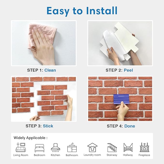 COMSTICKC 3D Red Faux Brick Wall Panel Peel and Stick, Not Real Tile, Small - Image 8