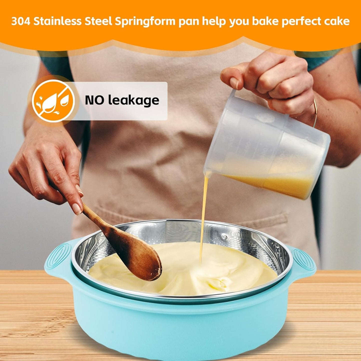 Aufind Springform Cake Pan 9 Inch, 304 Stainless Steel Baking Pan with Removable Bottom, Leakproof Nonstick Design Includes 12 Piping Tips, Silicone Mold and 50 Parchment Papers (9" Cake pan)