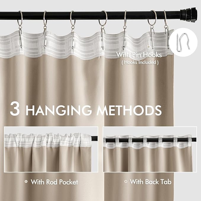 MIULEE Taupe Back Tab Blackout Curtains 90 Inches Long 2 Panels Set - Image 3