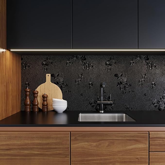 Erfoni Black Peel and Stick Wallpaper Black Floral Embossed Contact Paper - Image 6