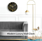 VIKMARI Black Modern Marble Texture Clock Gold Hands Rustic Kitchen Decor 12 - Image 3