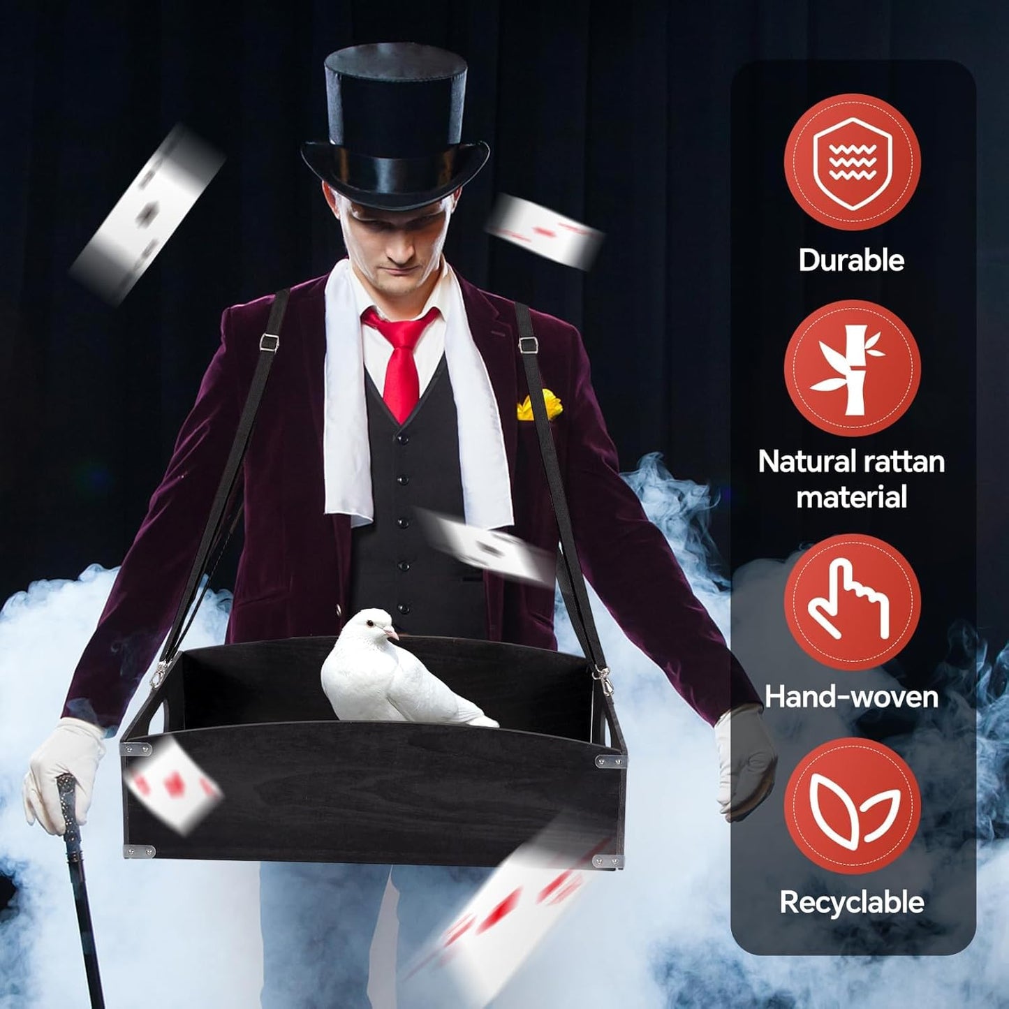 Large Halloween Wooden Snack Trays with Strap 22.8 x 15.8 x 5.9 Inch Movie Night Snack Trays Usherette Vendor Tray Popcorn Carrier Party Tray for 20's Theme Party Carnival Costume Supplies