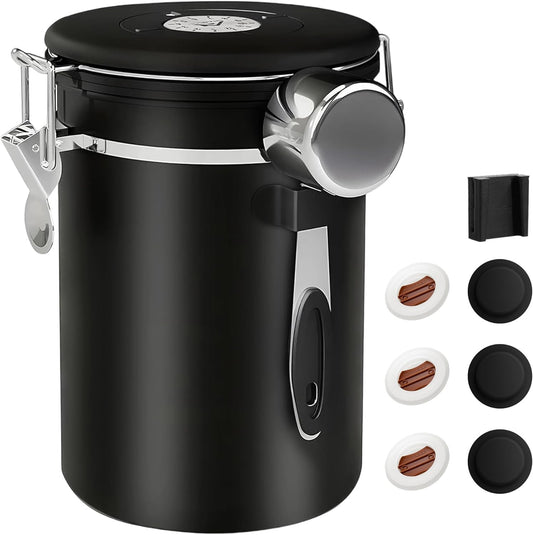 ShanSon Coffee Canister Airtight Coffee Container Stainless Steel Coffee Bean Storage Container with Scoop Coffee Canister for Beans Grounds Sugar Flour Tea Cereal,22OZ, Black