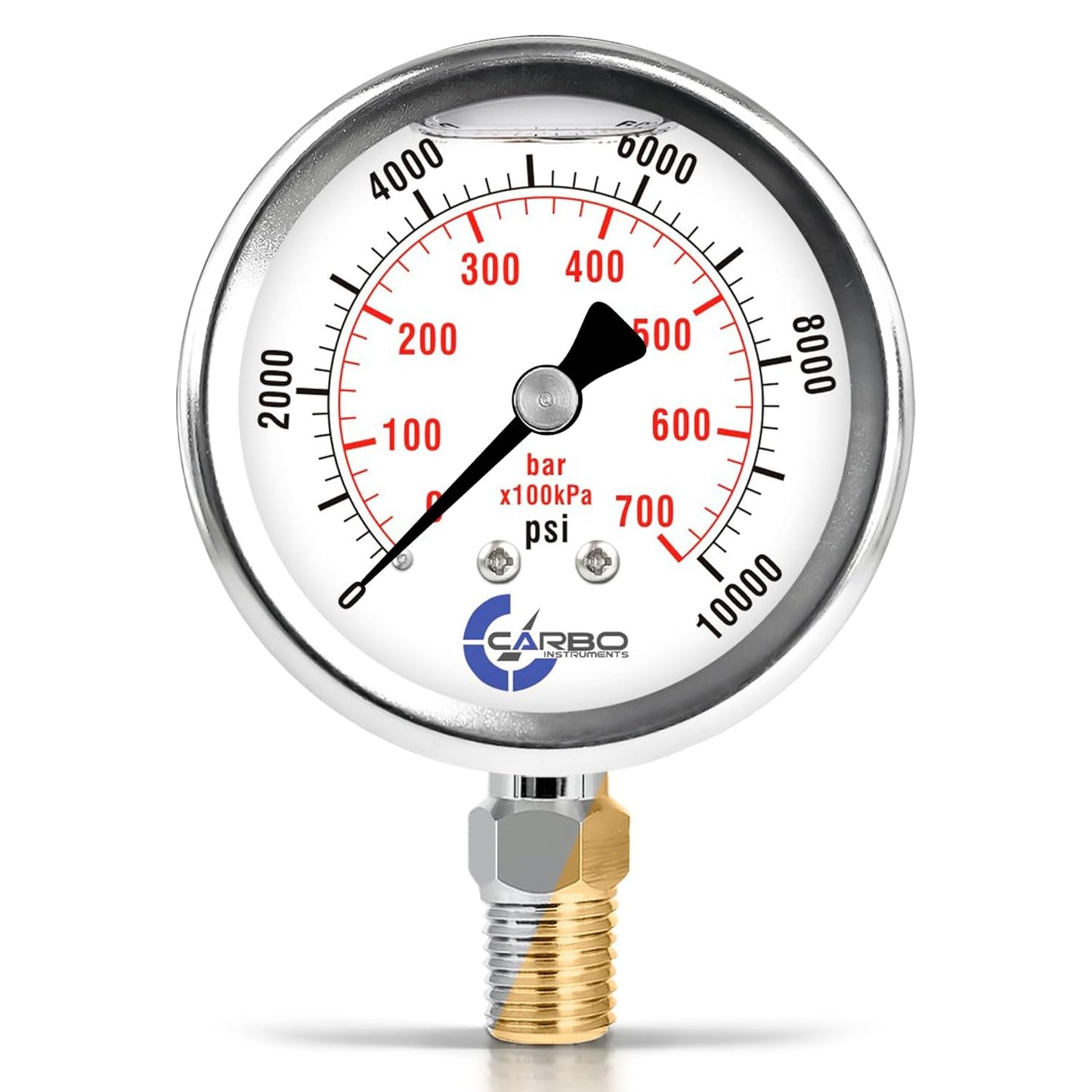 Stainless Steel Pressure Gauge Dual Display (10000 psi/kPa) - 2 1-2" Glycerine Liquid Filled Water Air Oil Gas Gauge with Polycarbonate Lens & Brass Connection - 1/4" NPT Lower Mount