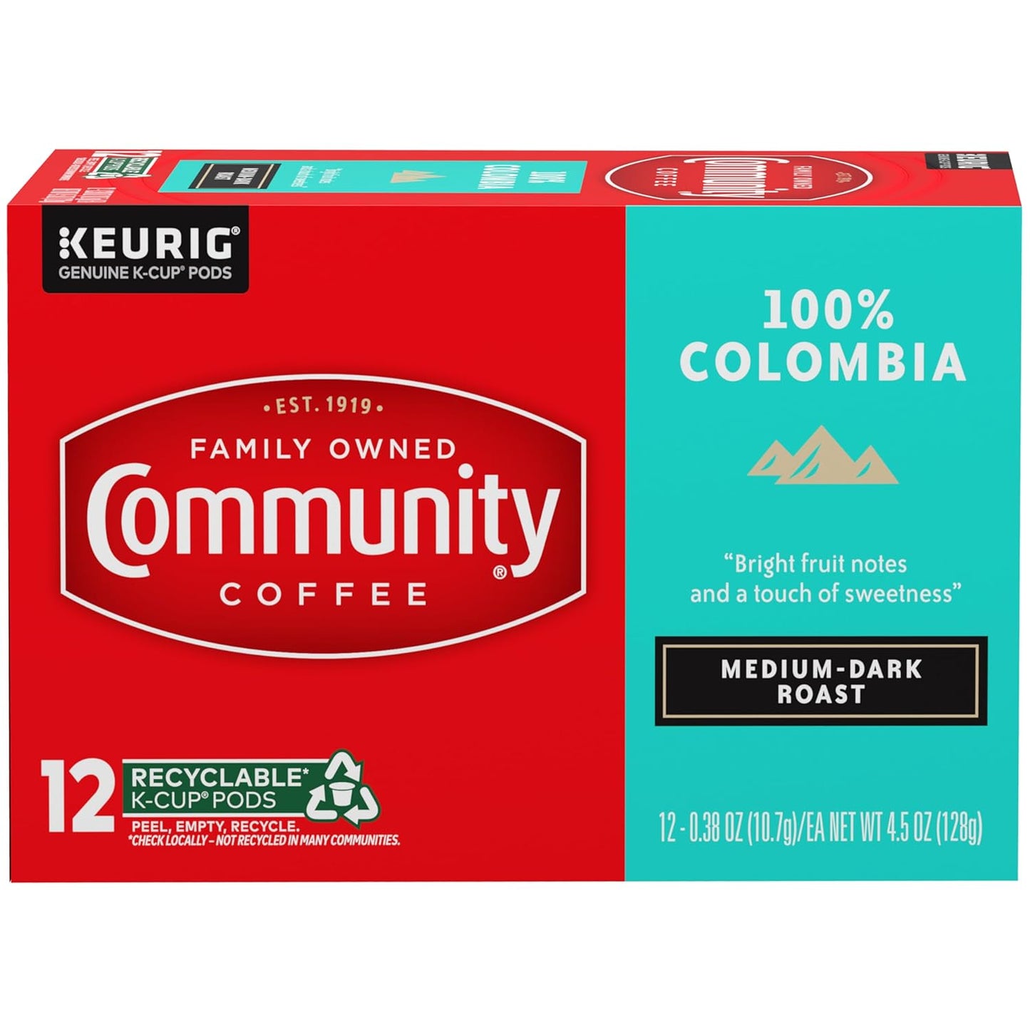 Community Coffee 100% Colombia 72 Count Coffee Pods, Medium Dark Roast, Compatible with Keurig 2.0 K-cup Brewers, 12 Count (Pack of 6)