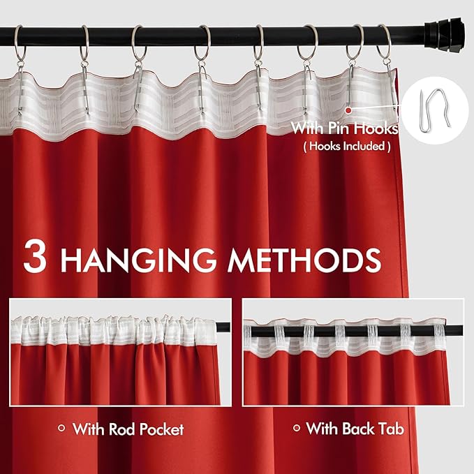 MIULEE Christmas Red Back Tab Blackout Curtains 102 Inch Long 2 Panels Set - Image 3