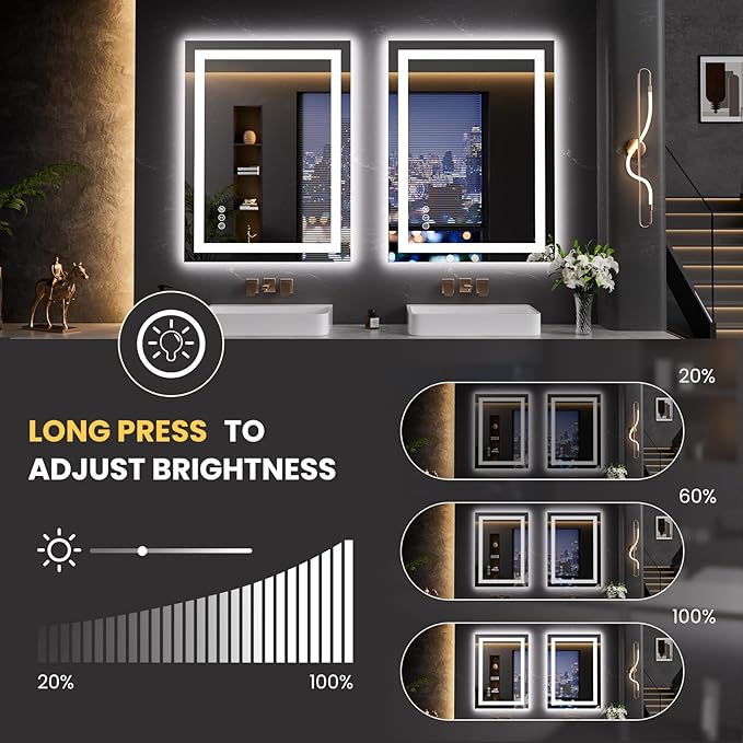 LOAAO 23.6"x31.5" LED Mirror for Bathroom, Lighted Bathroom Mirror - Image 3