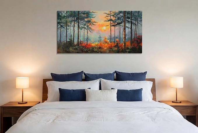 Ardemy Sunset Pines Wall Art Hand-Painted Texture Forest Canvas Painting - Image 4