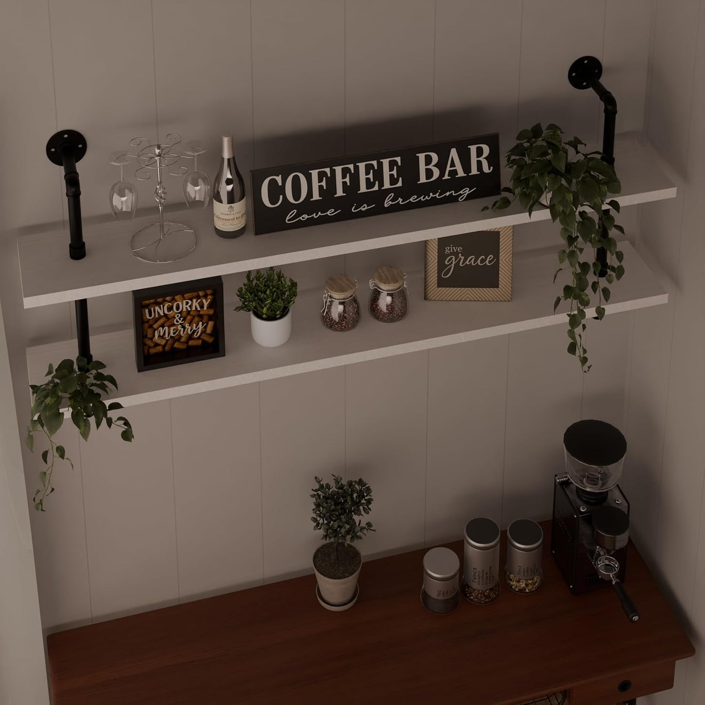 Floating Bookshelf Bathroom Shelves Over Toilet Industrial Pipe Shelving Pipe Shelves Rustic White Wall Shelves 36 Inch Farmhouse Book Shelves for Wall Mounted