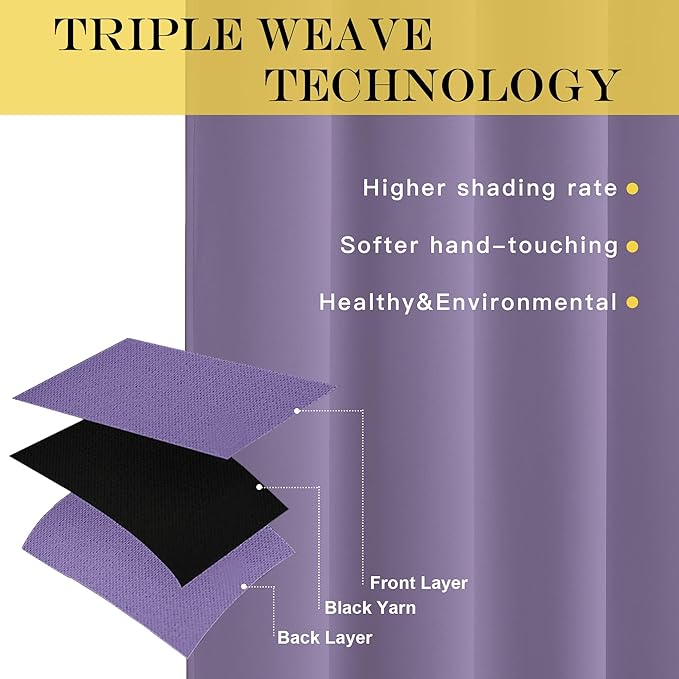 NICETOWN Blackout Lilac Purple Curtain 84 inches Long, Energy Saving Thermal - Image 4