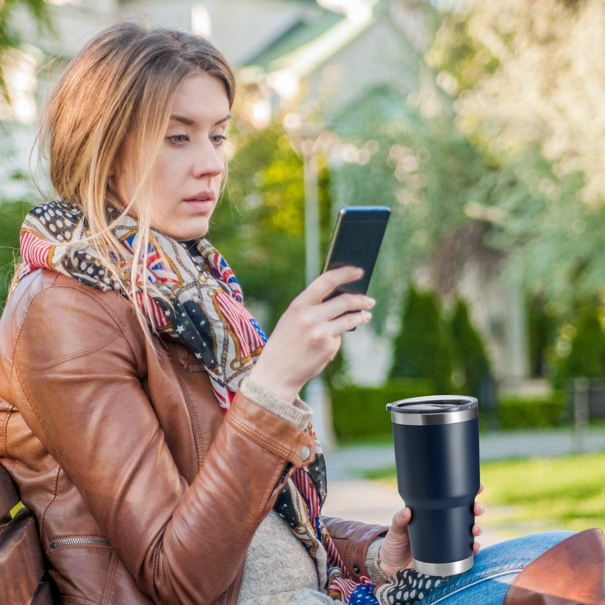 HASLE OUTFITTERS 30oz Stainless Steel Tumbler, Double Wall Vacuum Insulated Travel Mug Tumbler, Durable Insulated Coffee Mug, Gift Box Set (Navy, 8)