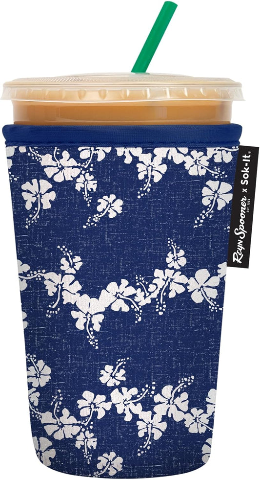 Sok It JavaSok Iced Coffee & Cold Soda Insulated Neoprene Cup Sleeve (Reyn Spooner 50th State Flower, Medium: 22-28oz)