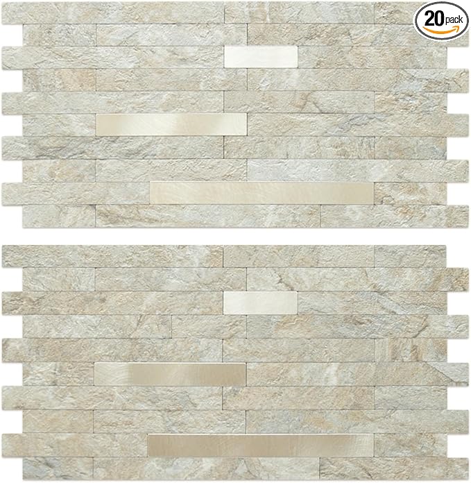 AULIGET 20 Sheets Faux Stone Peel and Stick Backsplash, Sandstone by AULIGET
