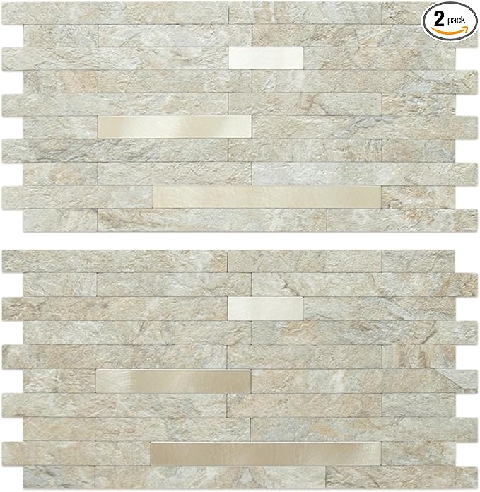 AULIGET 2 Sheets Faux Stone Peel and Stick Backsplash, Sandstone by AULIGET