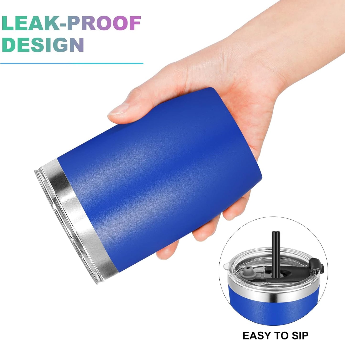 VEGOND Stainless Steel 12 oz Tumblers bulk Vacuum Insulated Double Wall Travel Tumbler with Lid and Straw Reusable Tumbler, Royal Blue 1 Pack