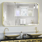Wall Mount Mirror for Bathroom, Brushed Gold Metal Framed Rounded Corner by Minuover