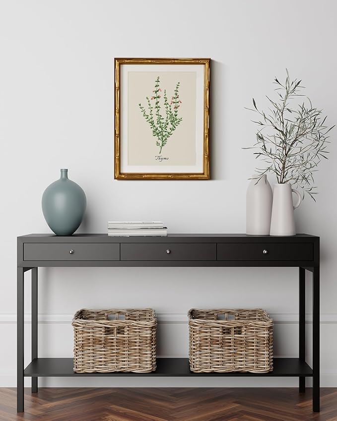 InSimSea Gold Bamboo Framed Canvas Wall Art, Vintage Watercolor Thyme Herbs - Image 2
