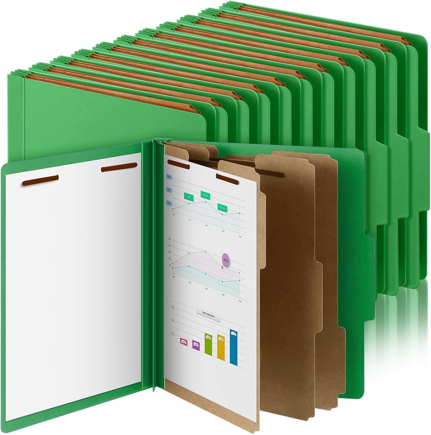 36 Pcs Classification Folders Letter Size, Back to School Supply for Teacher, Student, 3 Dividers Pressboard File Folder Bulk with 2 Fasteners, 3.5 Inch Expanding File Organizer (Green)