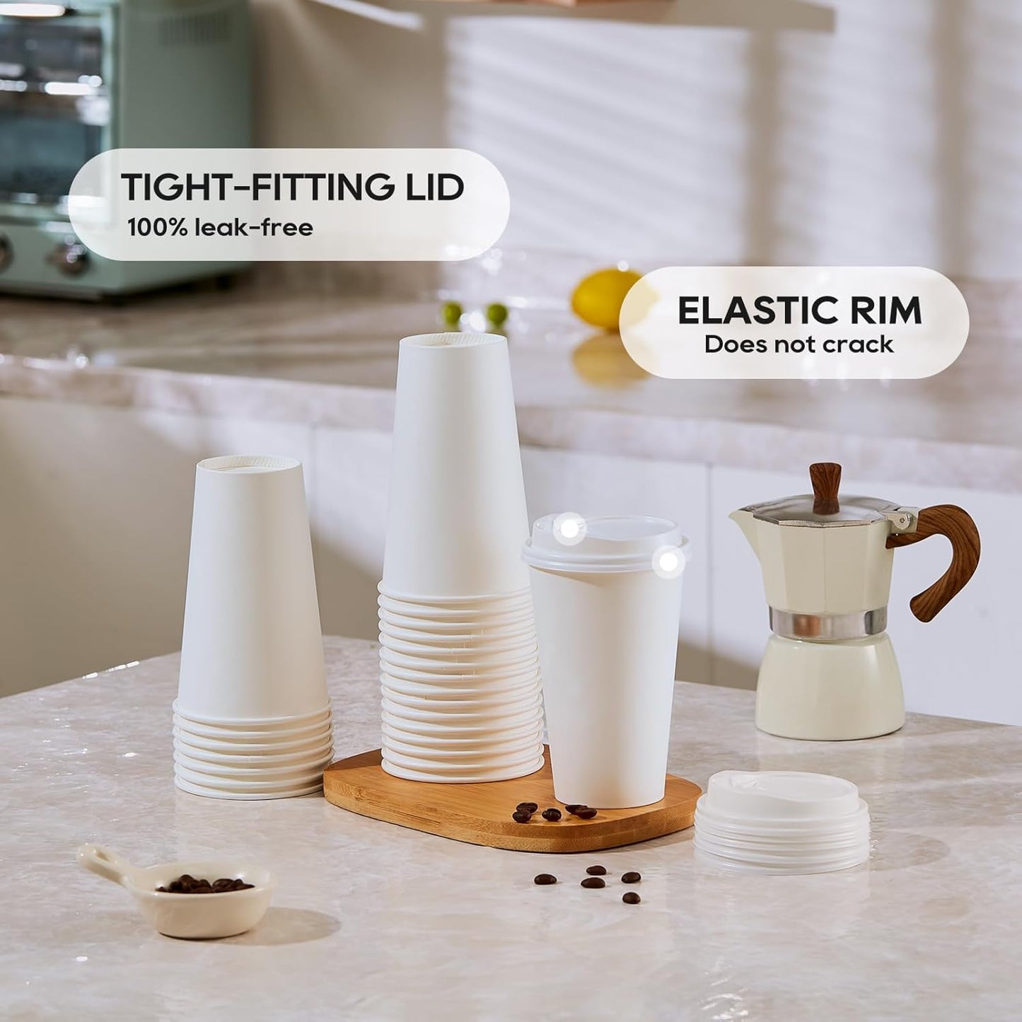 JOLLY PARTY [100 Pack] 16 oz Paper Coffee Cups, Disposable Paper Cup with Lids, Hot/Cold Beverage Drinking Cup for Water, Juice, Coffee or Tea, Suitable for Home, Shops and Cafes