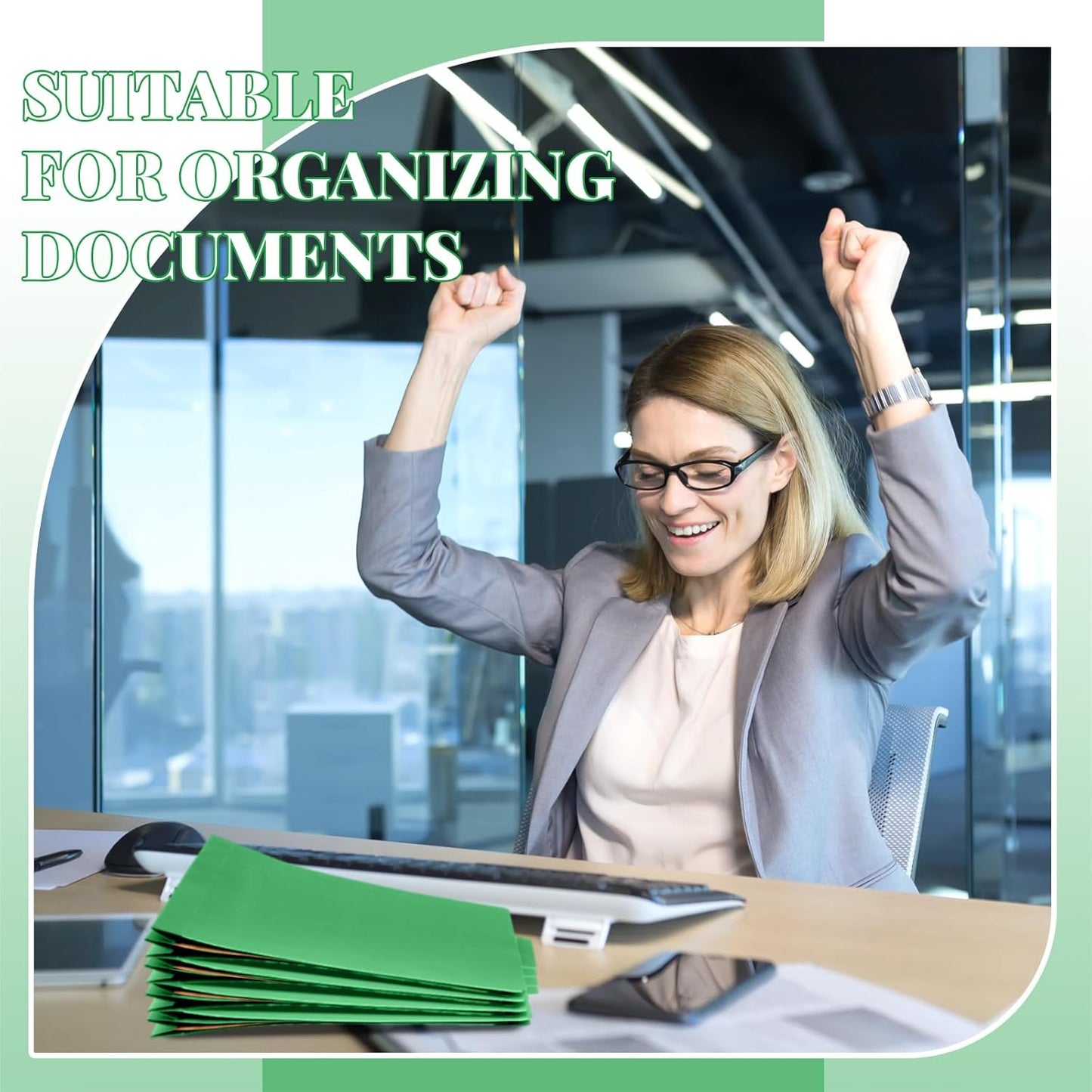 24 Pcs Classification Folders Letter Size, Back to School Supply for Teacher, Student, 1 Divider Pressboard File Folder Bulk with 2 Fasteners, 3.5 Inch Expanding File Organizer (Green)