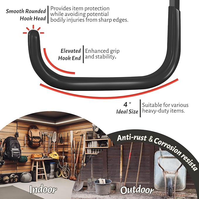 Garage Hooks 4 Inch, 6 Pack Heavy Duty Wall Hooks - Image 5
