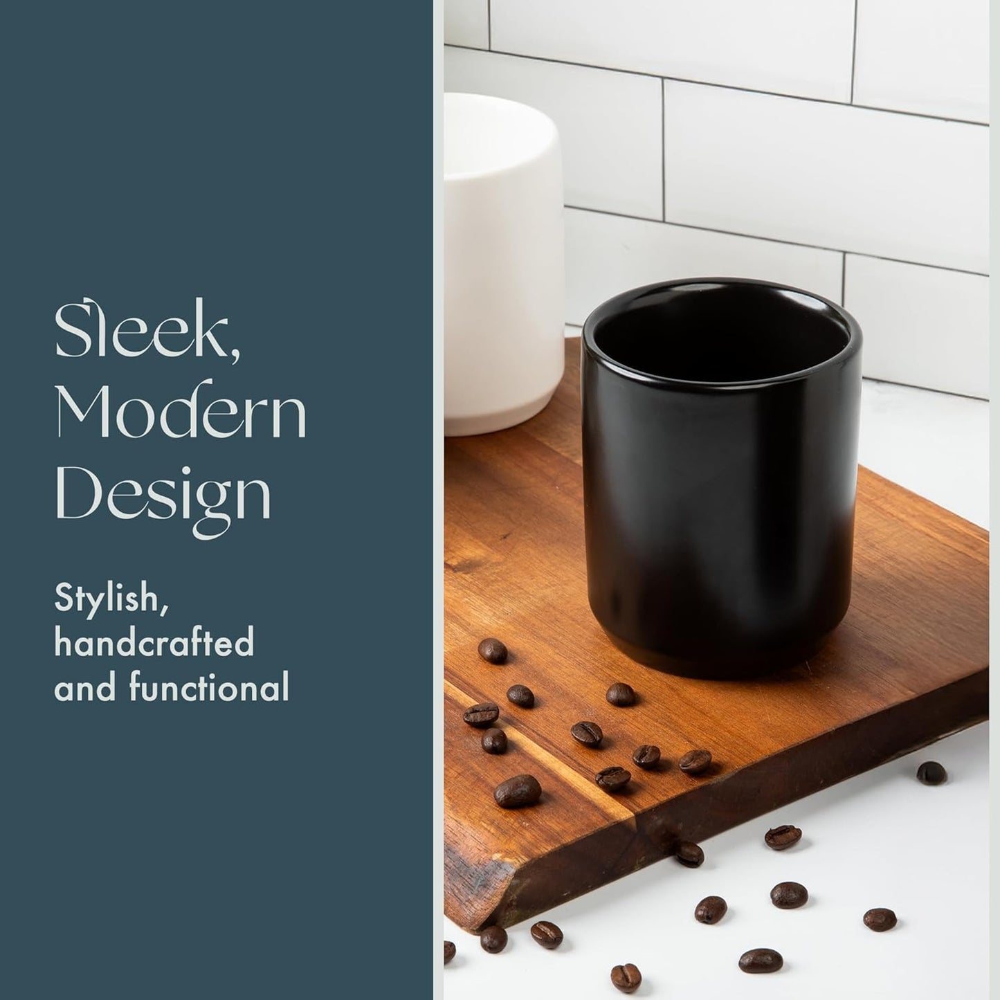 Folk Ceramics Dylan Ceramic Cappuccino Cups Set | Double Walled Ceramic Coffee Mug Set | Compact & Heat Insulated Cappuccino, Tea, Coffee & Latte Cup | 8oz, Set of 2 | Matte Black