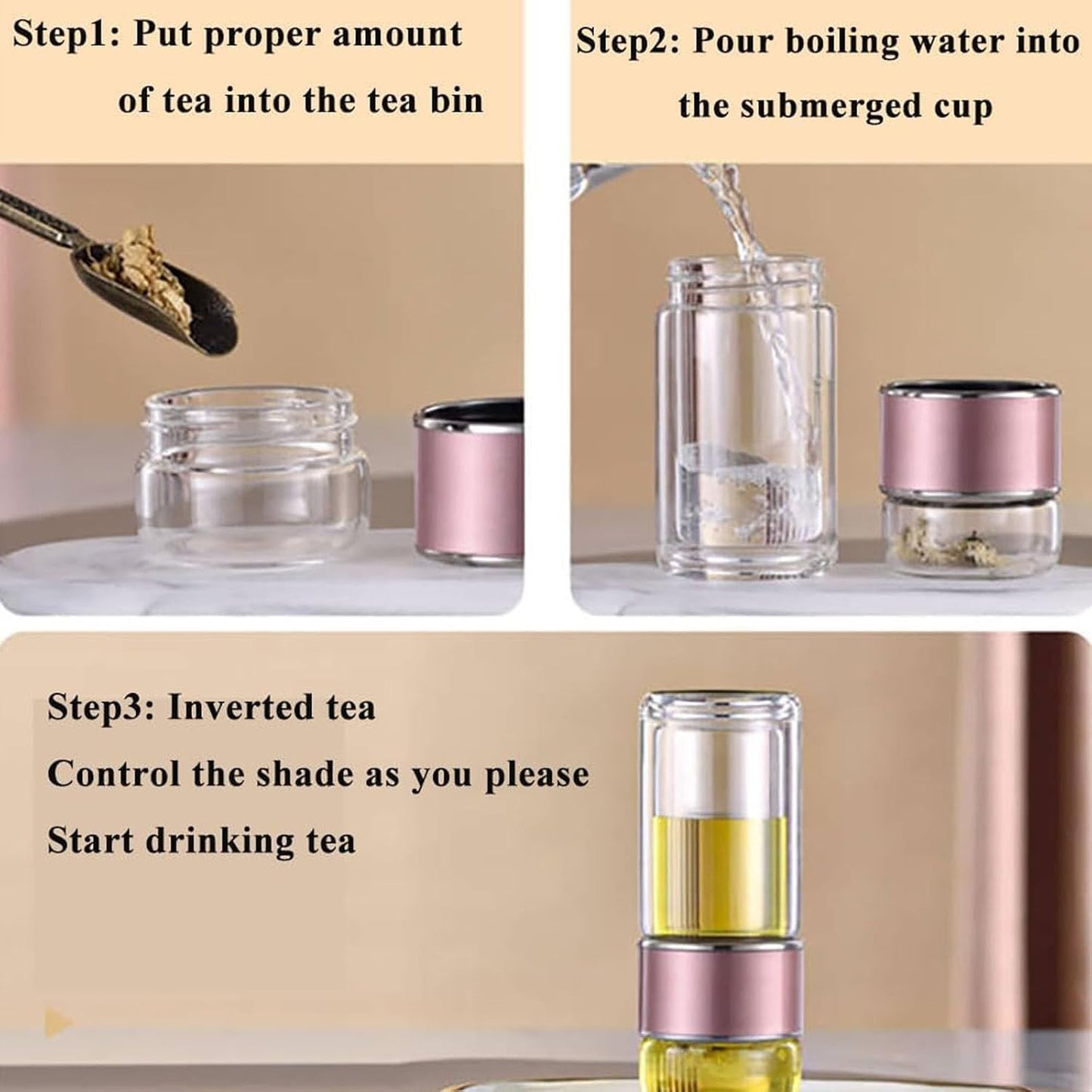 2025 New Tryteava Glass Infuser, Teava 3-In-1 Smart Tea Infuser with Cup Brush, Double-Layer Borosilicate Glass Tryteava Tea infusers Separation Cup (Black, 280ml (9.5oz))