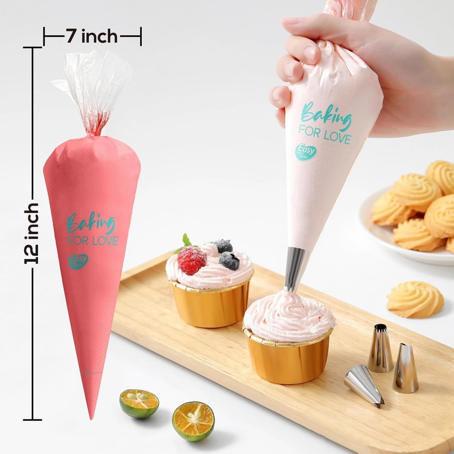 12 Inch Thick Disposable Piping Bags, 100PCS Anti Burst Pastry Bags for Cake Decorating Cream Frosting and Baking Supplies, Tipless Piping