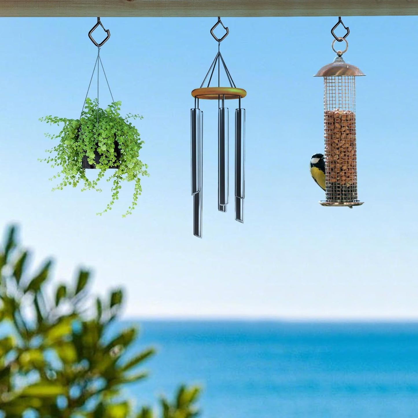 35 PCS Eye Screw Hooks for Hanging Heavy Duty with Safety Buckle.Metal Ceiling Hooks for Hanging Plants,Cup,Wind Chime,Bird Feeders,Christmas String Lights at Indoor&Outdoor,2.36 Inches Black