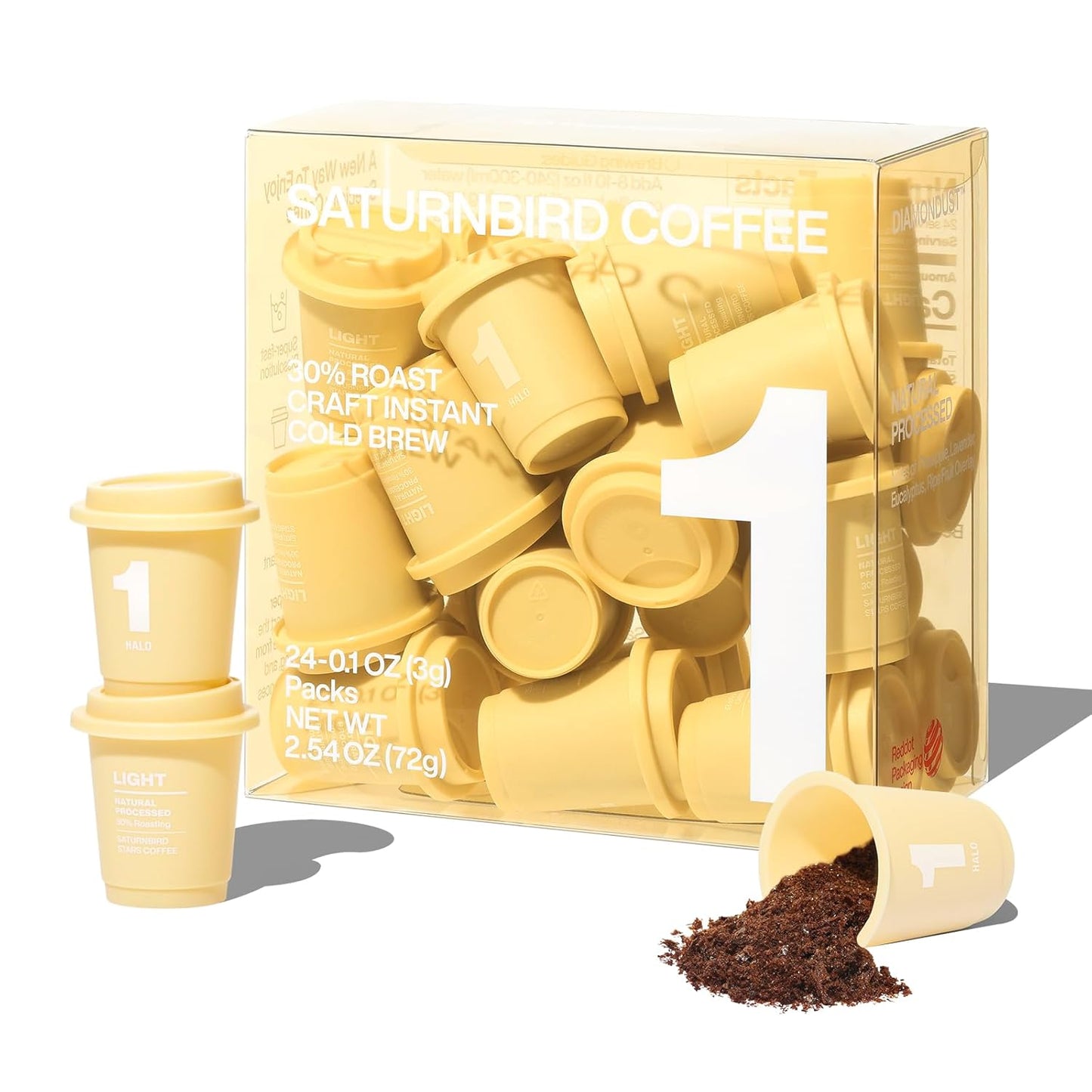 SATURNBIRD Coffee Instant Cold Brew, Light Roast, Bright & Fruity Blend of 100% Specialty Arabica, Enjoy Hot or Cold, Freeze Dried Iced Coffee, 24 Single Servings for Home, Travel, Office (NO.1)